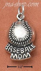 Sterling Silver BASEBALL WITH "BASEBALL MOM" CHARM