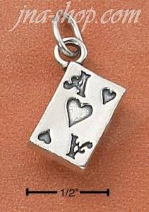 Sterling Silver 3-D ACE OF HEARTS CHARM