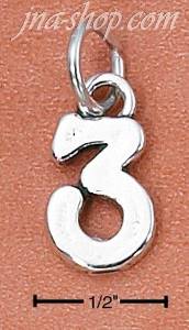 Sterling Silver "3" THREE CHARM