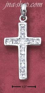 Sterling Silver CHANNEL SET PRINCESS CUT CZ CROSS CHARM ON BAIL