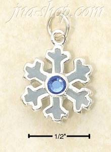 Sterling Silver ENAMELED SNOWFLAKE CHARM WITH BLUE CRYSTAL