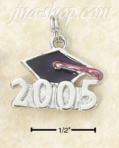 Sterling Silver RHODIUM PLATED ENAMEL 2005 WITH GRADUATION CAP C