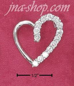 Sterling Silver HALF HIGH POLISH HALF CZ OPEN HEART PENDANT