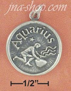 Sterling Silver ANTIQUED AQUARIUS "FRIENDLY" DISC CHARM