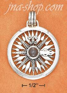 Sterling Silver LARGE COMPASS ROSE W/ BLUE TOPAZ GEMSTONE CHARM