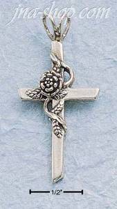 Sterling Silver CROSS W/ SINGLE WRAPPED ROSE CHARM