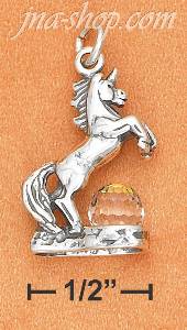 Sterling Silver 3D UNICORN W/ CLEAR CRYSTAL BALL CHARM