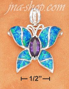 Sterling Silver 1" SYNTHETIC BLUE OPAL BUTTERFLY W/SYNTHETIC AME