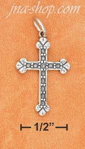 Sterling Silver ANTIQUED DIMPLED DOTTED CROSS WITH FLOWER PETAL
