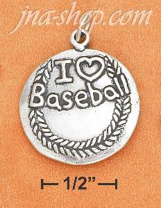 Sterling Silver ANTIQUED SLIGHTLY DOMED "I LOVE BASEBALL" CHARM