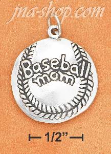 Sterling Silver SLIGHTLY DOMED "BASEBALL MOM" CHARM