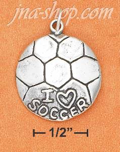 Sterling Silver SLIGHTLY DOMED "I LOVE SOCCER" CHARM