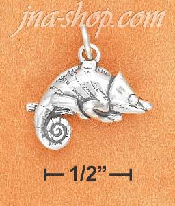 Sterling Silver 3D ANTIQUED CHAMELEON CHARM WITH CURLED TAIL