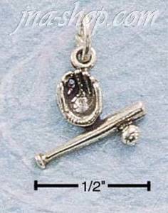 Sterling Silver ANTIQUED BASEBALL GLOVE, BAT, & BALL CHARM