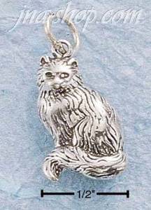 Sterling Silver SMALL ANTIQUED LONG HAIRED CAT W/ CURLED TAIL CH