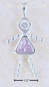 Sterling Silver JUNE BEAD GIRL CHARM W/ LIGHT PURPLE CZ