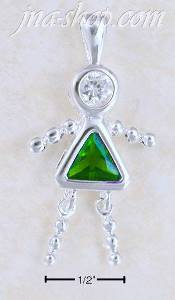 Sterling Silver MAY BEAD GIRL CHARM W/ DARK GREEN CZ