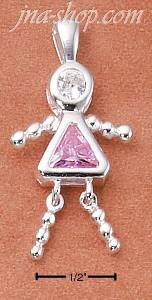 Sterling Silver OCTOBER BEAD GIRL CHARM W/ PINK CZ