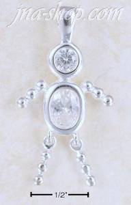 Sterling Silver APRIL BEAD BOY CHARM W/ CLEAR CZ