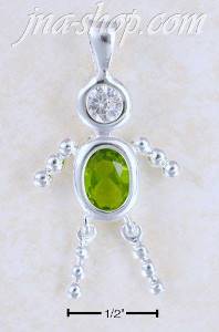 Sterling Silver AUGUST BEAD BOY CHARM W/ LIGHT GREEN CZ