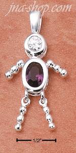 Sterling Silver FEBRUARY BEAD BOY CHARM W/ PURPLE CZ