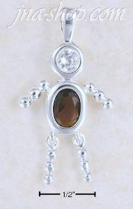 Sterling Silver JANUARY BEAD BOY CHARM W/ ORANGE/RED CZ