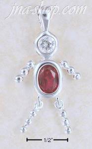 Sterling Silver JULY BEAD BOY CHARM W/ RED CZ