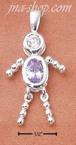 Sterling Silver JUNE BEAD BOY CHARM W/ LIGHT PURPLE CZ