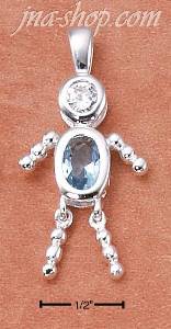 Sterling Silver MARCH BEAD BOY CHARM W/ LIGHT BLUE CZ