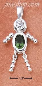 Sterling Silver MAY BEAD BOY CHARM W/ DARK GREEN CZ