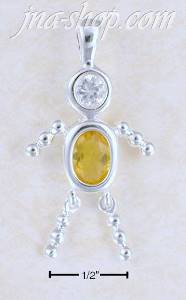 Sterling Silver NOVEMBER BEAD BOY CHARM W/ YELLOW CZ