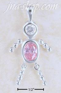 Sterling Silver OCTOBER BEAD BOY CHARM W/ PINK CZ