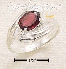 Sterling Silver SIDE SWIRL SHANK W/ OVAL GARNET RING SIZES 5-9