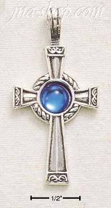 Sterling Silver RUSSIAN CROSS W/ BLUE CRYSTAL BALL