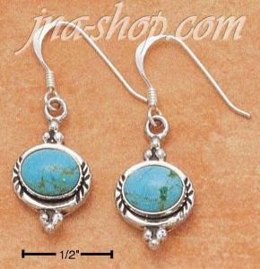 Sterling Silver SIDE LAYING OVAL TURQUOISE EARRINGS ON FRENCH WI