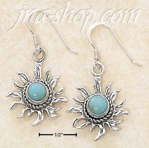 Sterling Silver ROUND TURQUOISE SUNFACE DANGLE FW EARRINGS