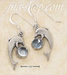 Sterling Silver DOLPHIN W/ BLUE TOPAZ CABS FRENCH WIRE EARRINGS