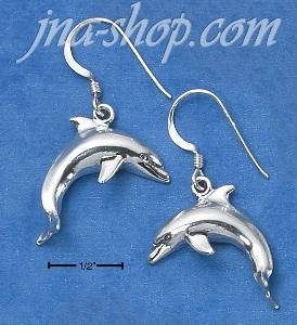 Sterling Silver SWIMMING DOLPHIN FRENCH WIRE EARRINGS