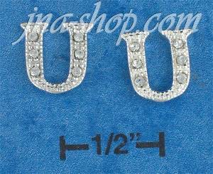 Sterling Silver LETTER "U" INITIAL EARRINGS W/ CLEAR CZ'S