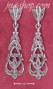 Sterling Silver MARCASITE FLORAL POST EARRINGS WITH TAPERED FILI