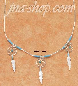 Sterling Silver 18" LIQUID SILVER NECKLACE W/ TURQUOISE & TRIPLE