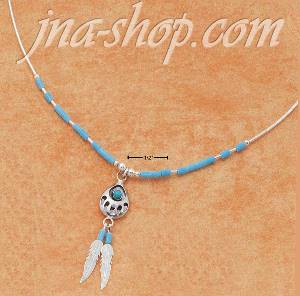 Sterling Silver 16" LIQUID SILVER NECKLACE W/ TURQUOISE BEARPAW