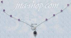 Sterling Silver LIQUID SILVER CHOKER W/ 17 AMETHYST BEADS & OVAL