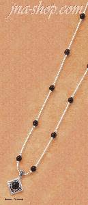 Sterling Silver 16" LIQUID SILVER W/ ONYX BEADS & DIAMOND SHAPE