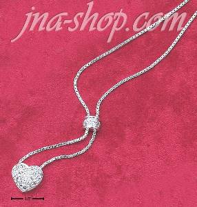 Sterling Silver 15" BOX CHAIN NECKLACE W/ CZ DOME AND PAVE HEART