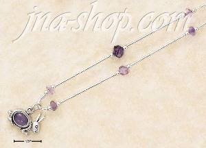 Sterling Silver 16-18" ADJ LIQ SIL W/ AMETHYST CHIPS & RABBIT W/