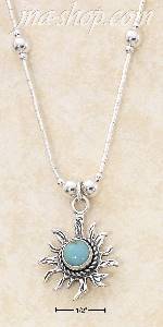 Sterling Silver 16" LS NECKLACE W/ ROUND TURQUOISE SUNFACE PENDA