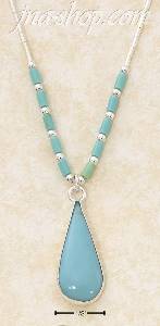 Sterling Silver 16" LS NECKLACE W/ TURQUOISE HESHI & TURQUOISE T