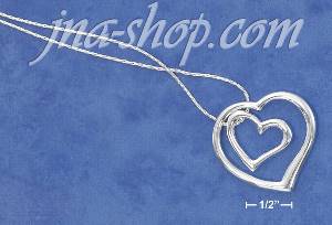 Sterling Silver ITALIAN 16" DOUBLE OPEN HEART WITHIN HEART NECKL