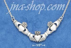 Sterling Silver 18" ANTIQUED TRIPLE CLADDAGH "V" CABLE NECKLACE